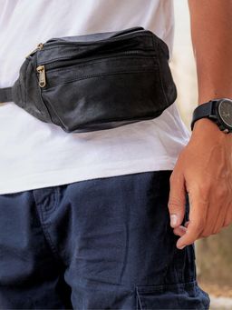 Ya Qalbi - Leather Fanny Travel Belt Bag - Black