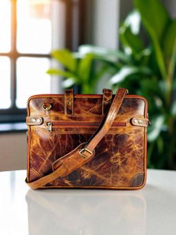 Ya Qalbi - Premium Pure Leather Unisex Laptop Bag With Detachable Strap