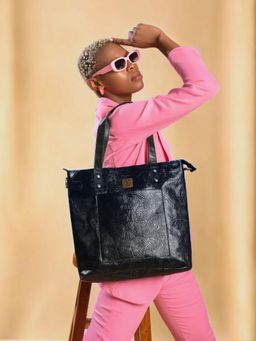 Ya Qalbi - Black Genuine Leather Tote Bag