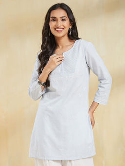 Fabindia - Blue Cotton Round Neck Kurti