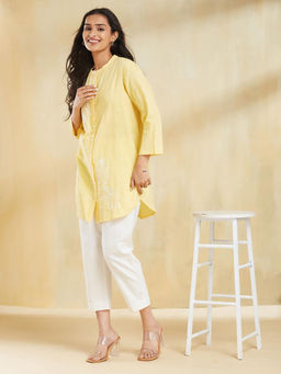 Fabindia - Yellow Cotton Mandarin Neck Tunic