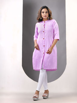 CHARUKRITI - Lavender Cotton Mandarin Neck Kurta