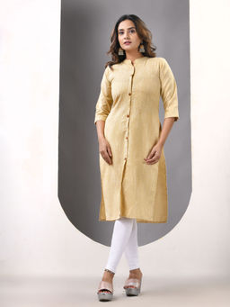CHARUKRITI - Beige Cotton Mandarin Neck Kurta