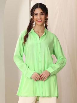 Libas - Green Viscose Rayon Collar Neck Tunic
