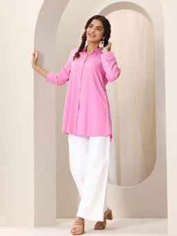 Libas - Pink Viscose Rayon Collar Neck Tunic