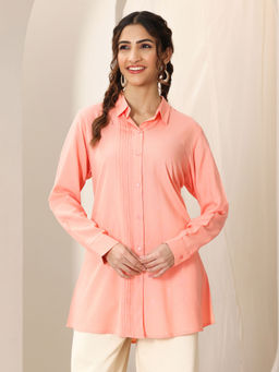 Libas - Peach Viscose Rayon Collar Neck Tunic