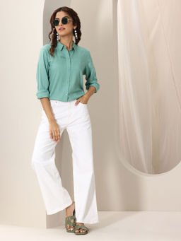 Libas - Green Viscose Rayon Collar Neck Tunic