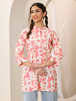 Libas - Pink Silk Blend Mandarin Neck Tunic