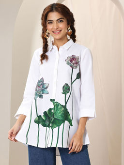 Libas - White Cotton Blend Collar Neck Tunic