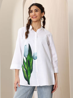 Libas - White Cotton Blend Collar Neck Tunic
