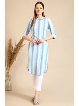 Aurelia - Blue Cotton Blend Collar Neck Kurta