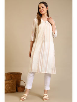 Aurelia - Beige Rayon Blend V-Neck Kurta