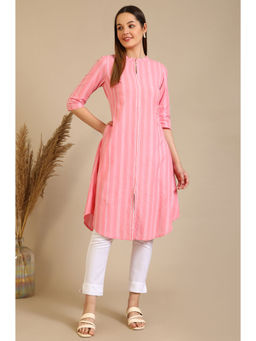 Aurelia - Pink Pure Cotton Mandarin Neck Kurta