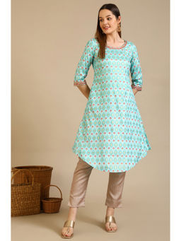 Aurelia - Blue Viscose Round Neck Kurta