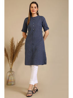 Aurelia - Blue Pure Cotton Mandarin Neck Kurta