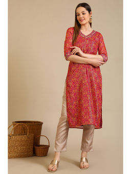 Aurelia - Purple Polyester V-Neck Kurta