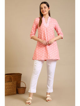Aurelia - Pink Cotton Blend V-Neck Kurti