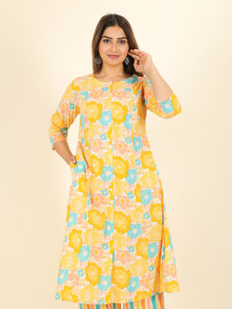 ARAMYA - White Cotton Round Neck Kurta