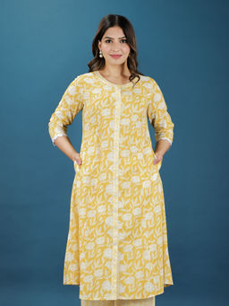 ARAMYA - Yellow Cotton Round Neck Kurta