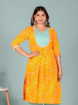 ARAMYA - Yellow Cotton Round Neck Kurta