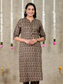 ARAMYA - Beige Cotton Mandarin Neck Kurta