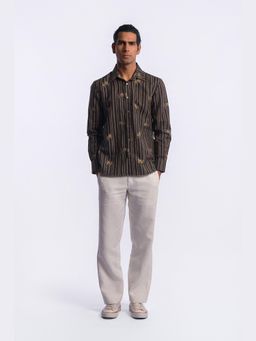 Rohit Bal - Brown Digital Print On Stripe Shirt