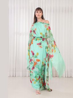 MANDIRA WIRK - Women Green Dahlia Bouquet Kaftan Dress