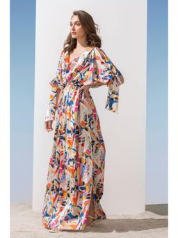 MANDIRA WIRK - Women Multi Colour Satin Abstract Kaftan Dress