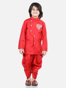 BownBee - Hand Embroidered Kurta Dhoti for Boys - Red (Set of 2)