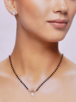 Kai Jewel - Sterling Silver Rose Gold Heart Solitaire Mangalsutra with Earrings