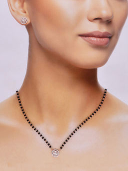 Kai Jewel - Sterling Silver Rose Gold Radiant Zircon Studded Mangalsutra with Earrings