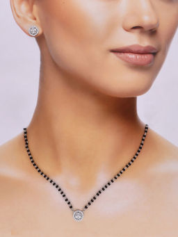 Kai Jewel - Sterling Silver Radiant Zircon Studded Mangalsutra with Earrings