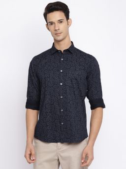 Cantabil - Spread Collar Printed Casual Black Shirt
