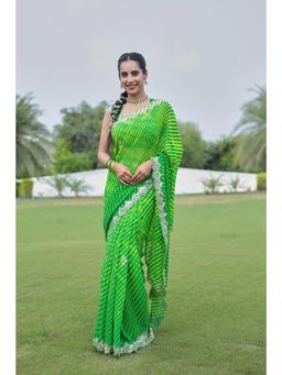 Zari Jaipur - Green Georgette Embellished Saree with Unstitched Blouse