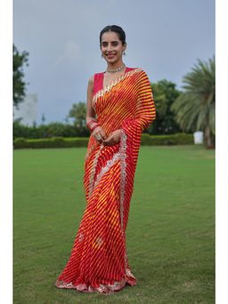 Zari Jaipur - Red Georgette Embellished Saree with Unstitched Blouse
