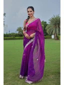Zari Jaipur - Purple Georgette Embellished Saree with Unstitched Blouse