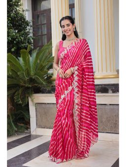 Zari Jaipur - Red Silk Embellished Saree with Unstitched Blouse