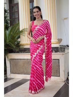 Zari Jaipur - Pink Silk Embellished Saree with Unstitched Blouse