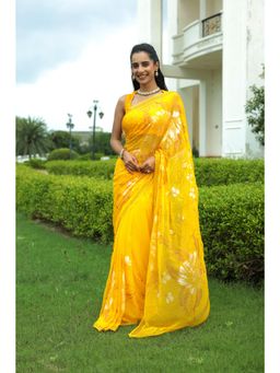 Zari Jaipur - Yellow Chiffon Embellished Saree with Unstitched Blouse