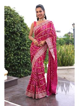 Zari Jaipur - Pink Gajji Silk Embellished Saree with Unstitched Blouse