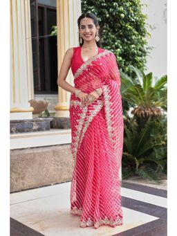 Zari Jaipur - Red Organza Embellished Saree with Unstitched Blouse
