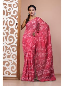 Unnati Silks - Pink Bandhani Mulmul Cotton Saree with Unstitched Blouse