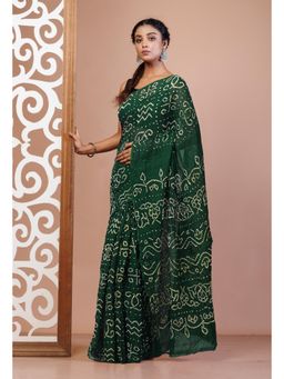 Unnati Silks - Green Bandhani Mulmul Cotton Saree with Unstitched Blouse
