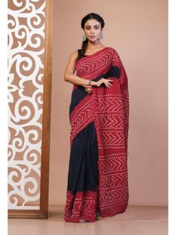 Unnati Silks - Black Bandhani Mulmul Cotton Saree with Unstitched Blouse