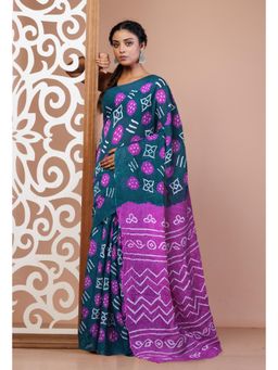 Unnati Silks - Green Bandhani Mulmul Cotton Saree with Unstitched Blouse