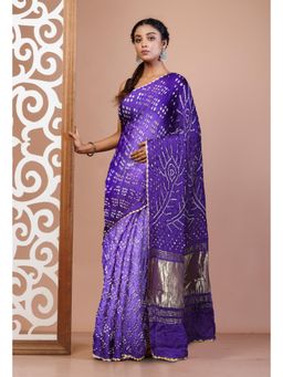 Unnati Silks - Purple Bandhani Gaji Soft Silk Saree with Unstitched Blouse