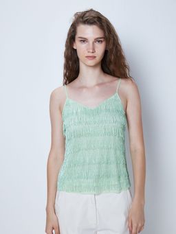 Cover Story - Green Fringe Detailed Cami Top