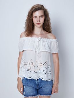 Cover Story - White Shiffli Off Shoulder Top