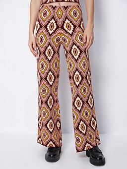 Cover Story - Brown Printed Flared Trousers