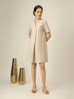 Saltpetre - Women Front Pleat Dress - Beige